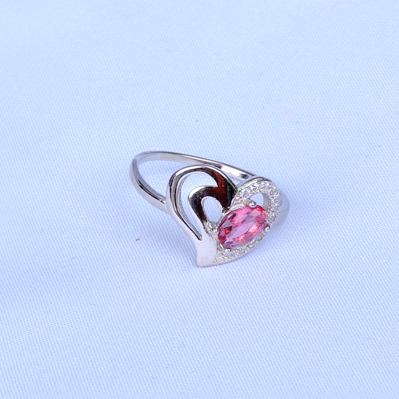 Heart with Red Diamond Silver Lady Ring