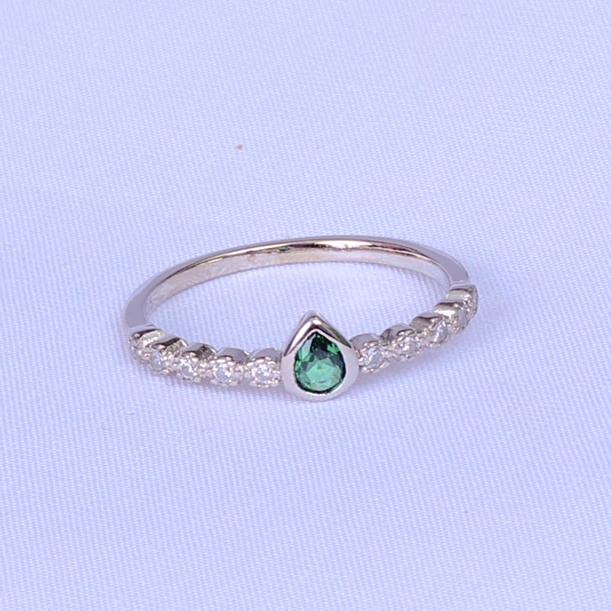 Green Emerald With Diamonds Silver Ring