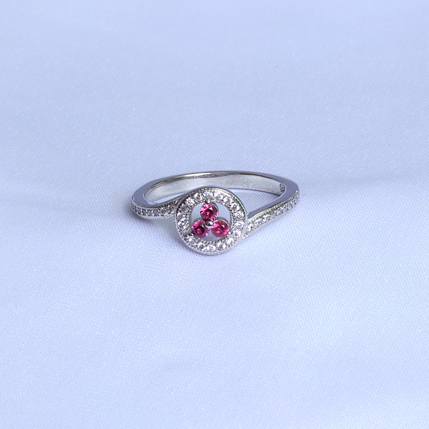 Round Cut Pink Sapphire Silver Ring