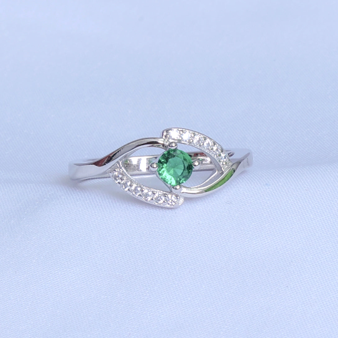 Emerald Diamond Infinity Silver Ring