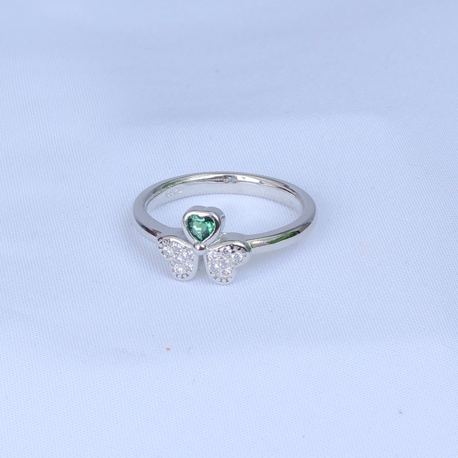 Silver Ring With Green Diamond